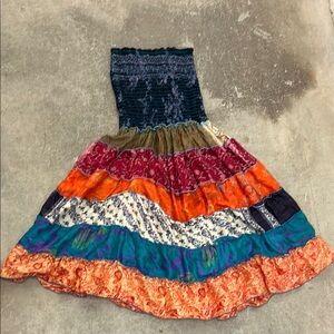 Multicolor Bohemian Women's 100% silk dress with sheer bottom